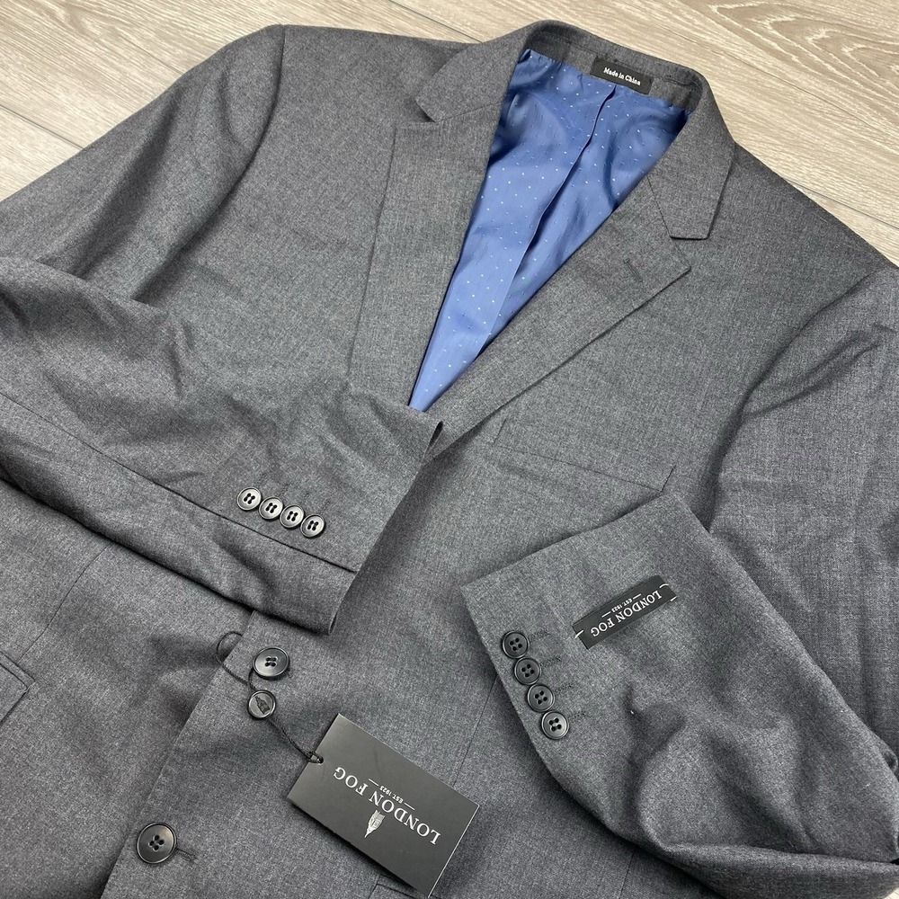 London Fog Mens 100% Wool‎ Savy Slim Sport Coat Grey Blue 44R New
